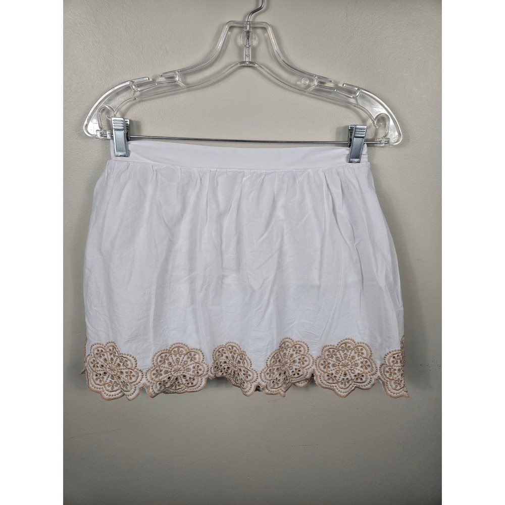 Happily Grey Womens White Tan Floral Eyelet Embroidery 2 Piece Skirt Set Medium - Picture 4 of 11